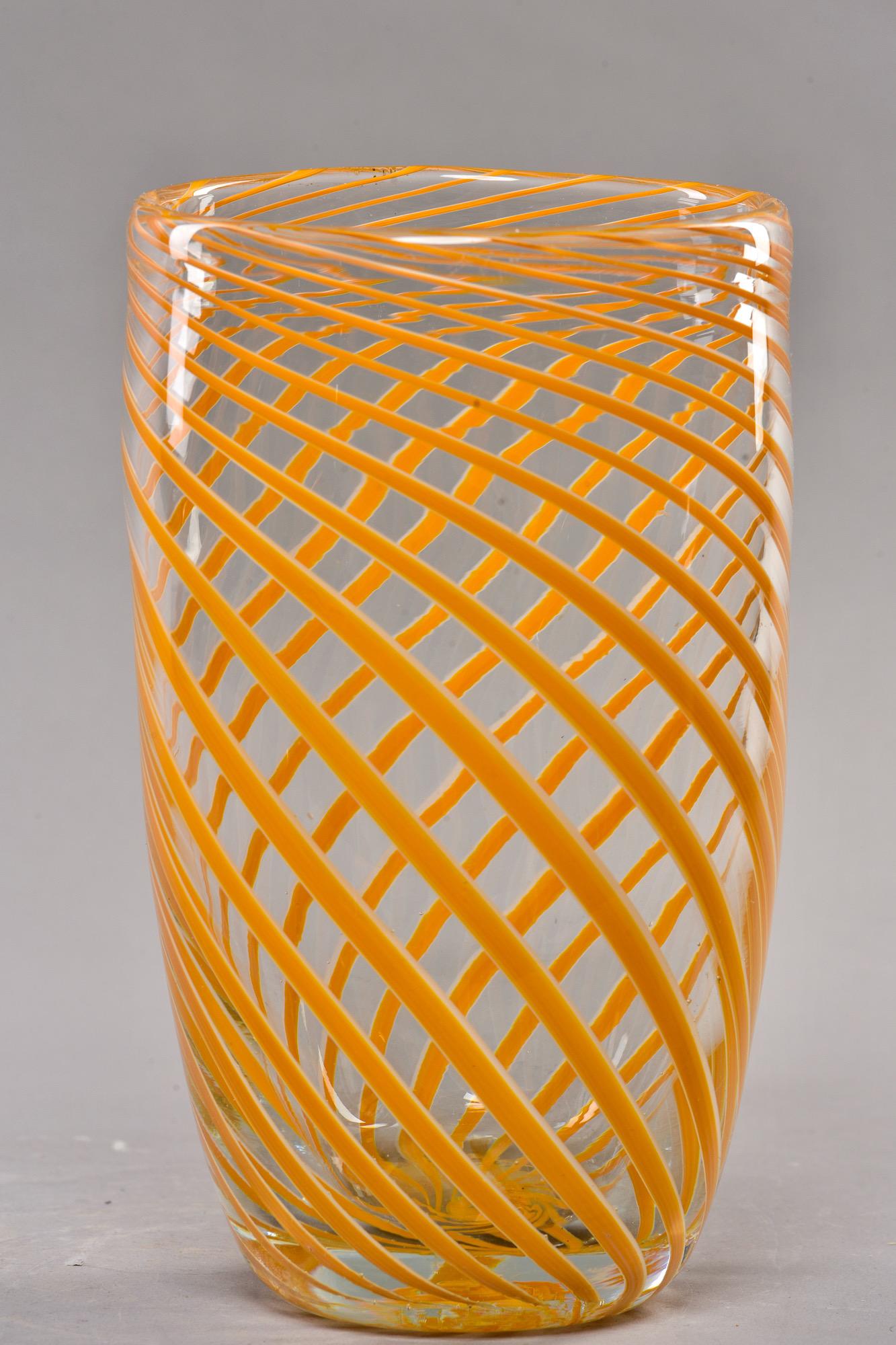 mid century orange glass vase