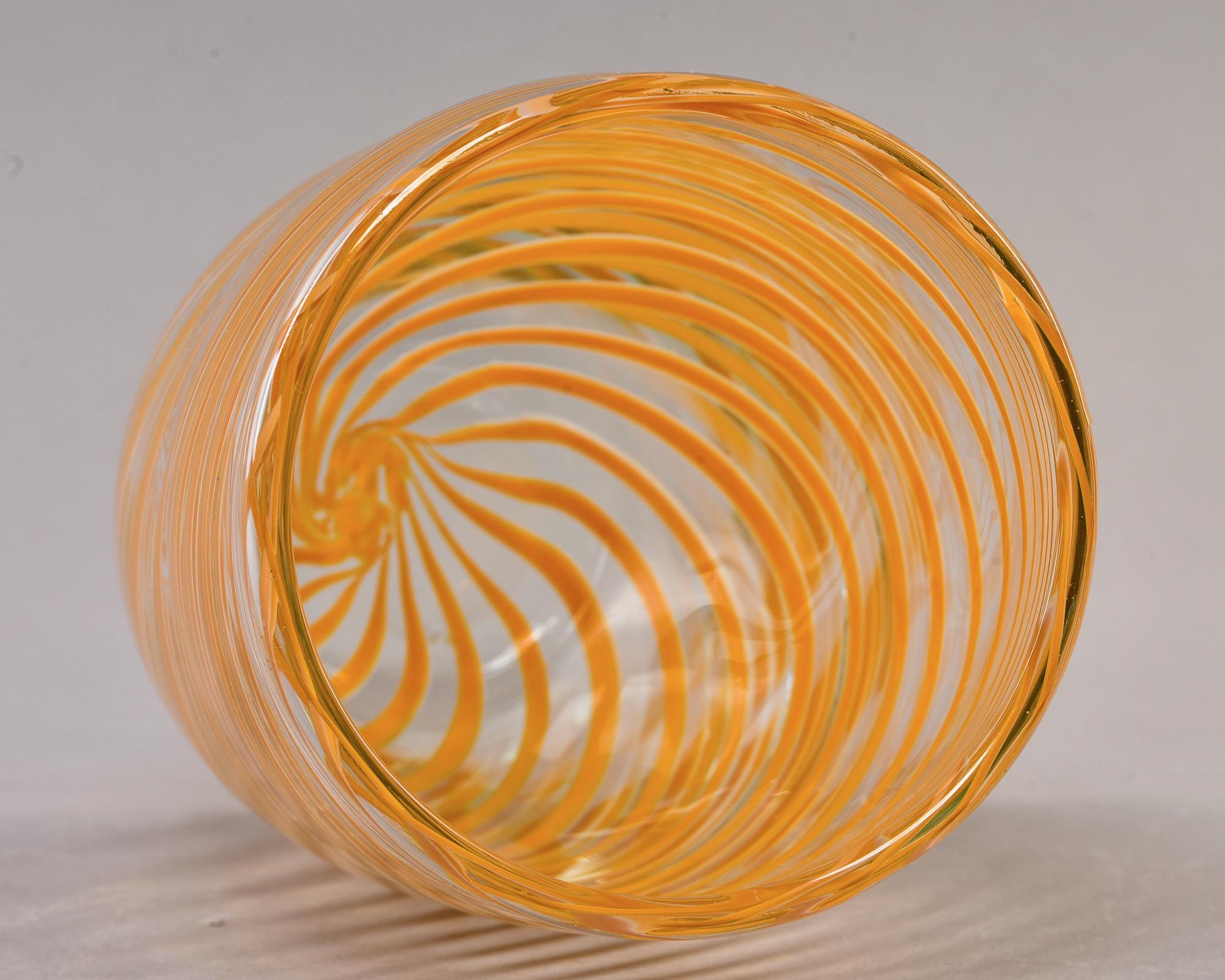 Italian Tall Mid Century Orange Spiral Stripe Murano Glass Vase