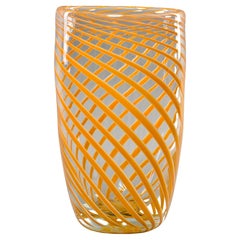 Tall Mid Century Orange Spiral Stripe Murano Glass Vase