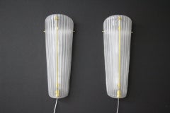 Tall Mid-Century Pair of Sconces in White Glass , Petitot Style Wall Lights