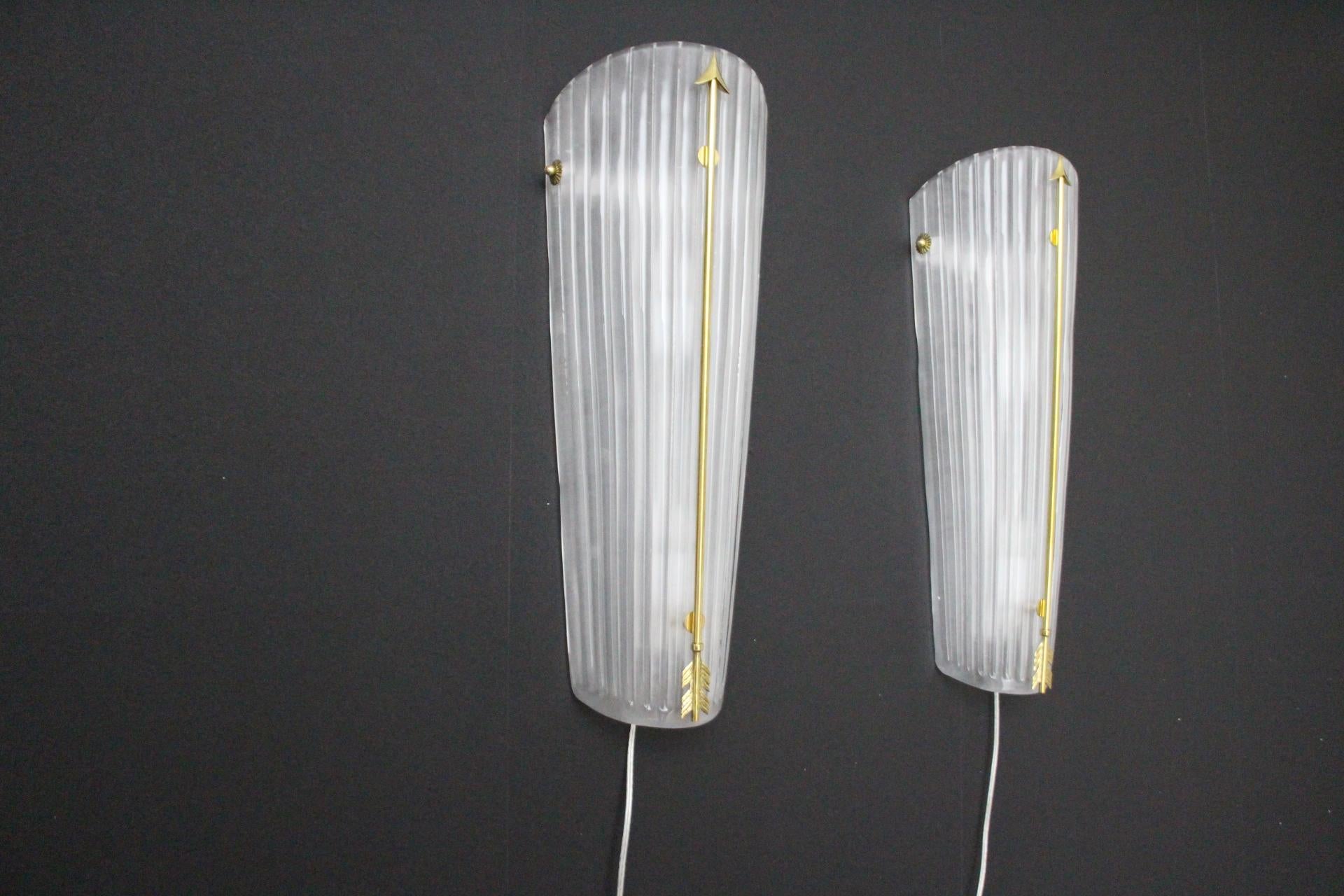 Mid-Century Modern Tall Mid-Century Pair of Sconces in White Glass , Petitot Style Wall Lights For Sale