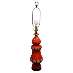 Tall Mid-Century Pottery Lamp with a Vermilion Glaze in the Style of Bitossi