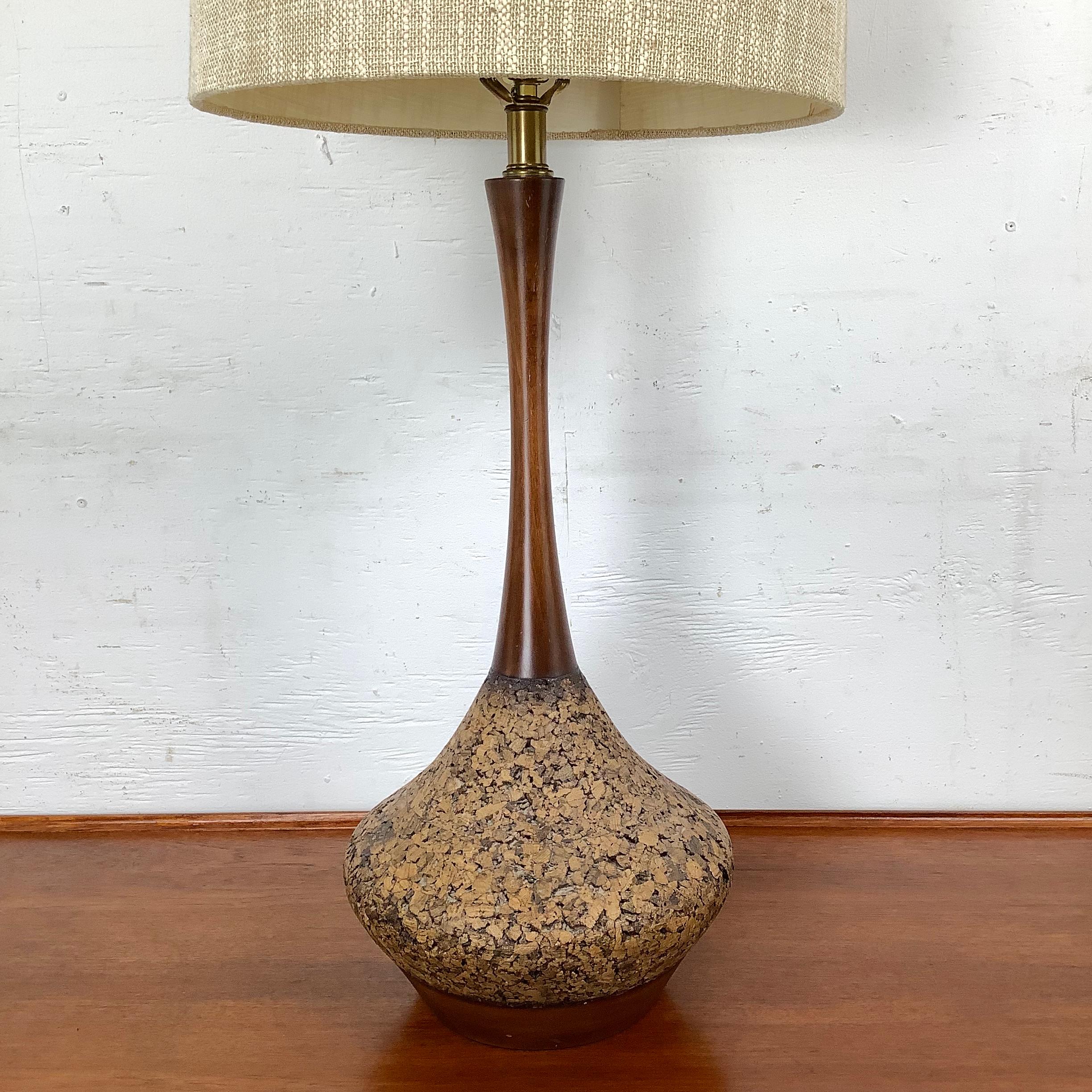 20th Century Tall Mid-Century Sculptural Cork Table Lamp For Sale