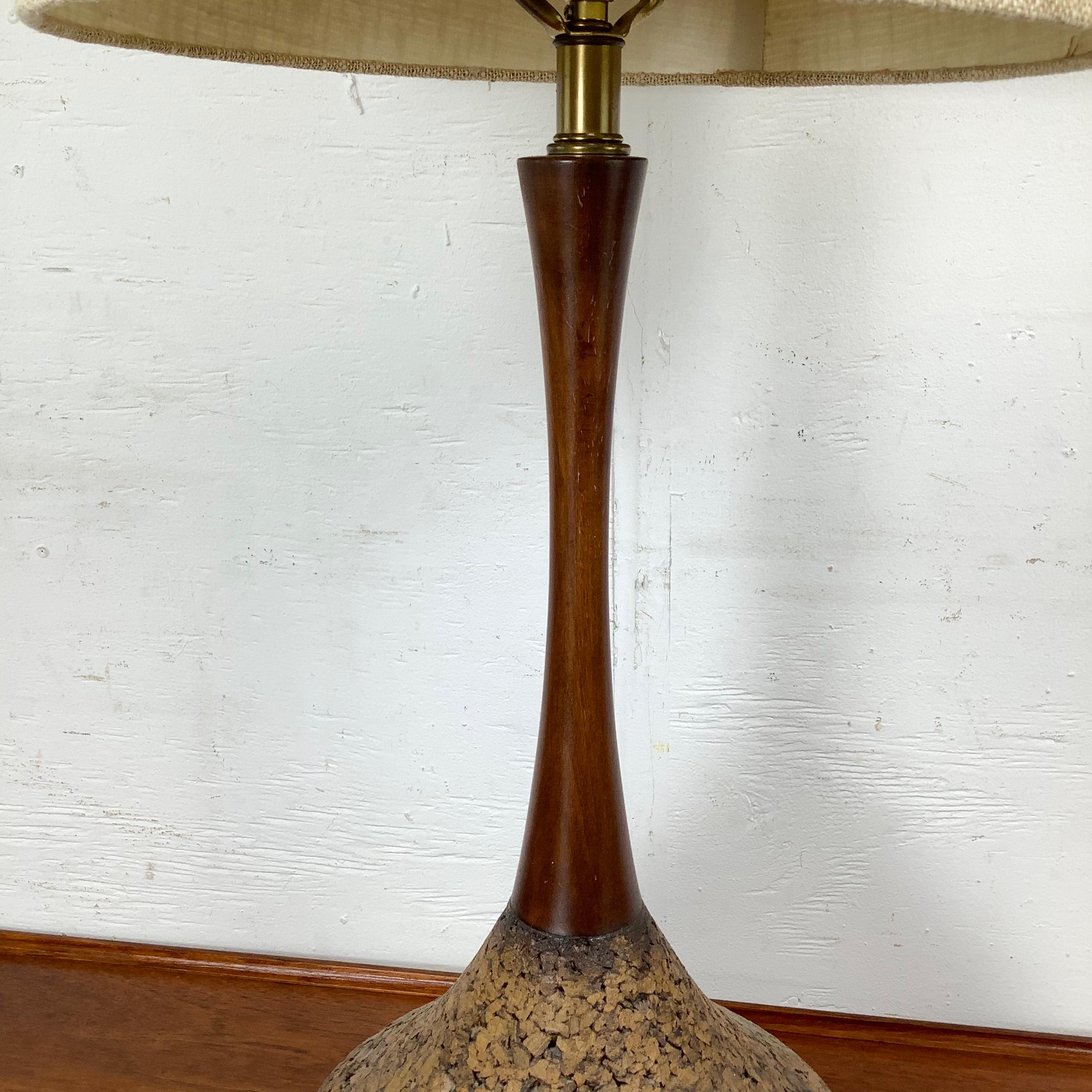 Wood Tall Mid-Century Sculptural Cork Table Lamp For Sale