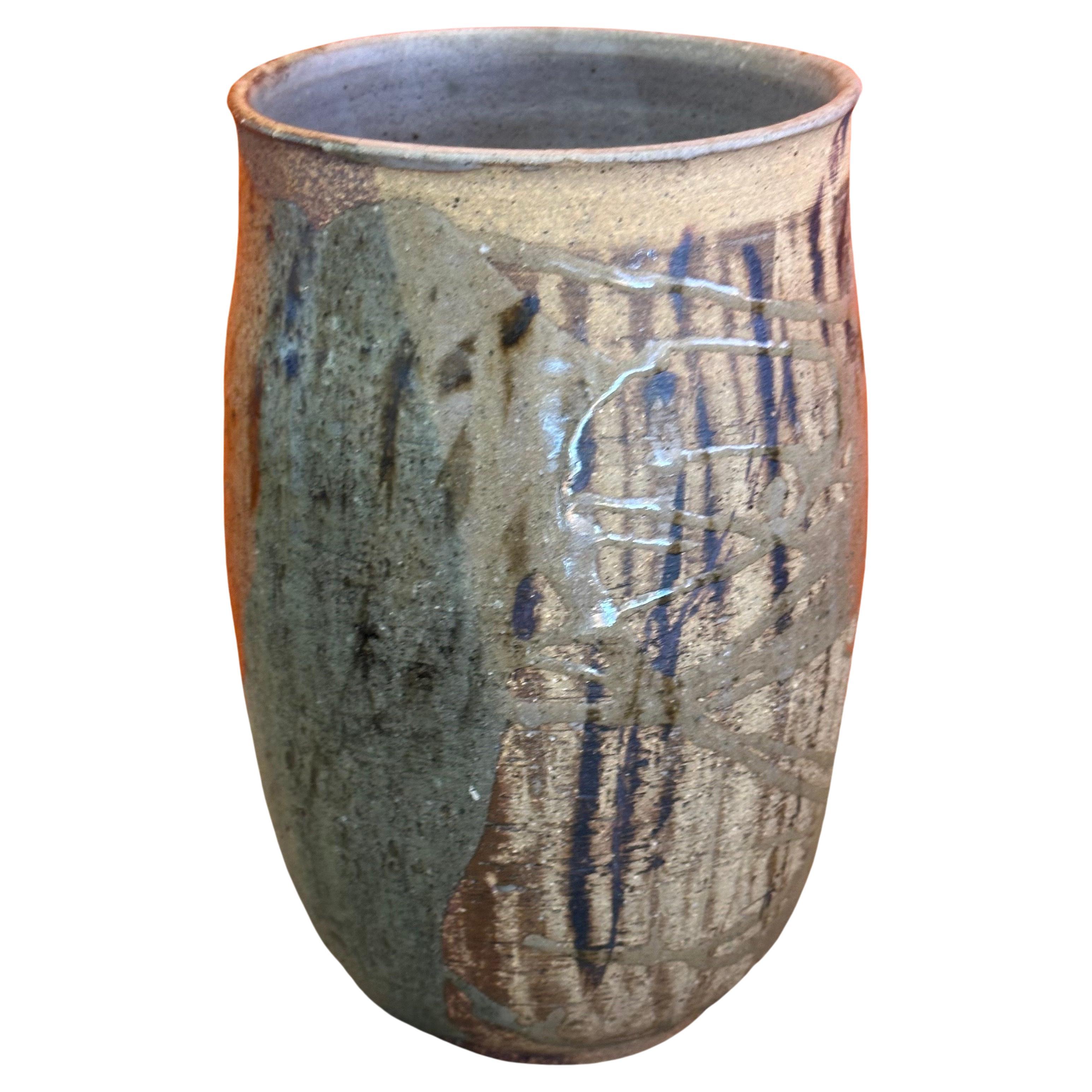 Vaso alto di metà secolo firmato California Studio Stoneware in vendita 1