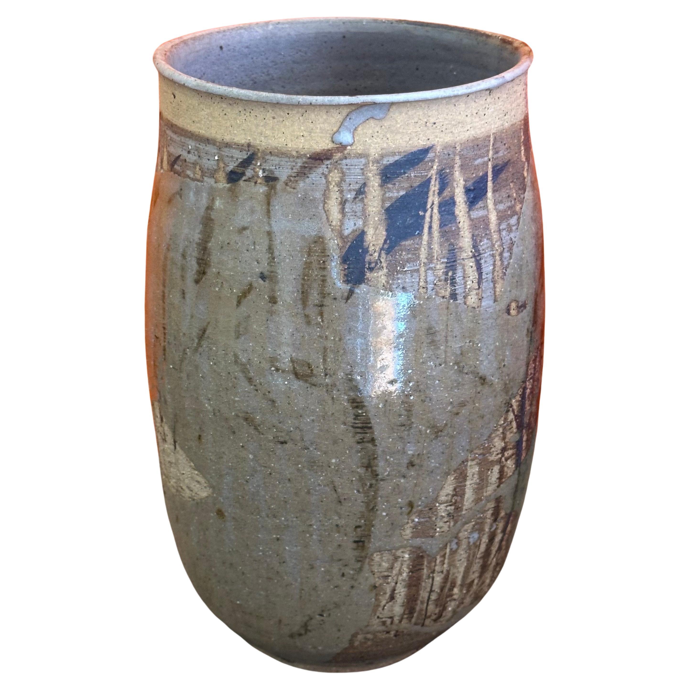 Tall Mid-Century Signed California Studio Stoneware Vase / Pot
