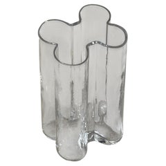 Tall Mid-Century Style Clear Glass Vase with Organic Clover Form