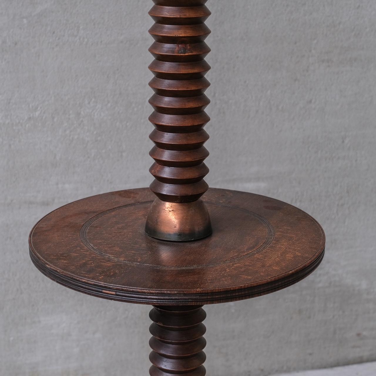 20th Century Tall Mid-Century Turned Oak and Copper French Floor Lamp