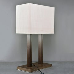 Tall Midcentury Walnut Base Lamp with Tightly Pleated Shade