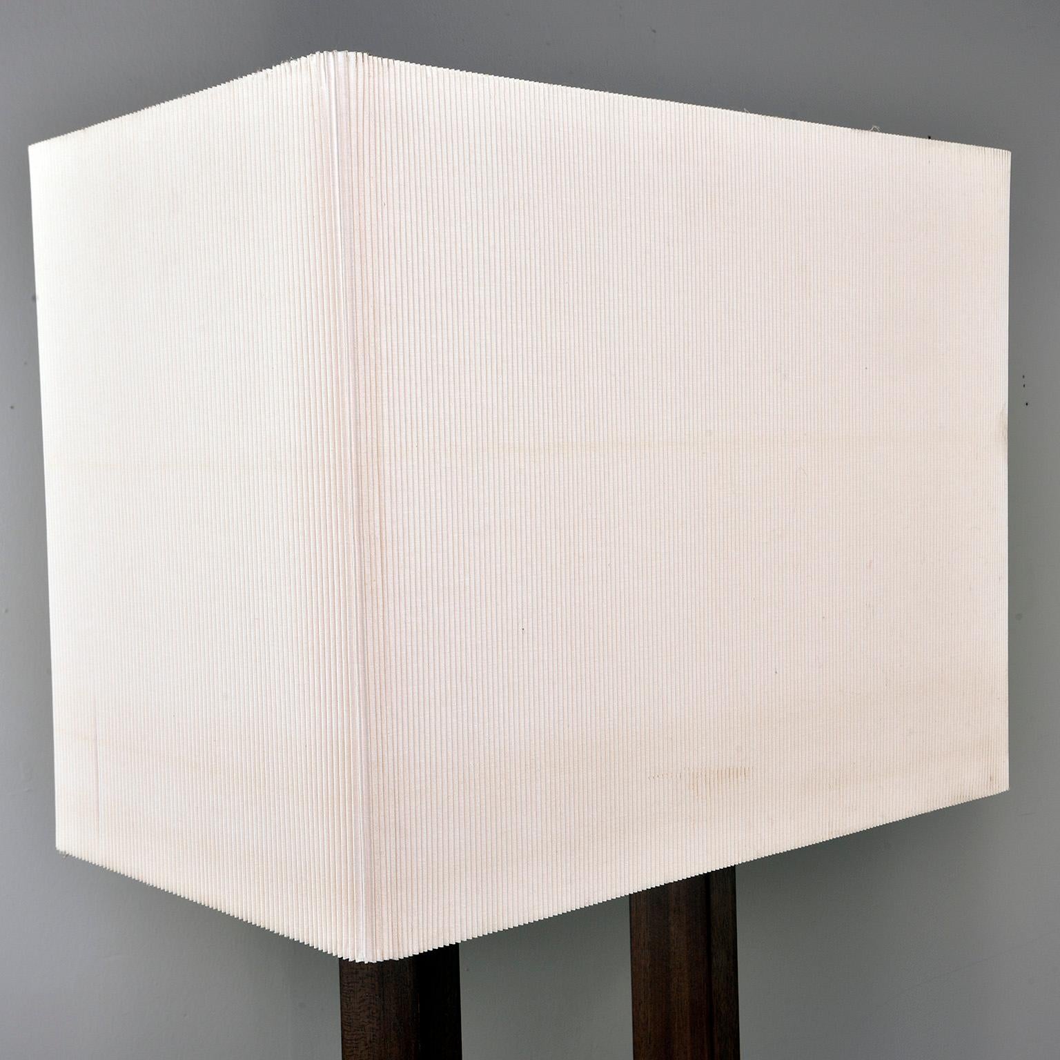 Tall Midcentury Walnut Base Lamp with Tightly Pleated Shade For Sale 1