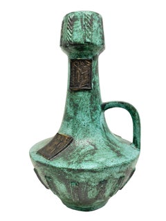 Jarrón alto de mediados de siglo West German Pottery con motivo egipcio verde jade, años 70