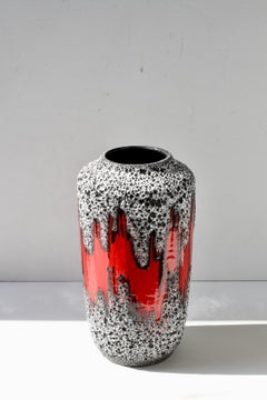 Tall Mid-Century West German Pottery Red Striped Vase Lava Glaze by Scheurich