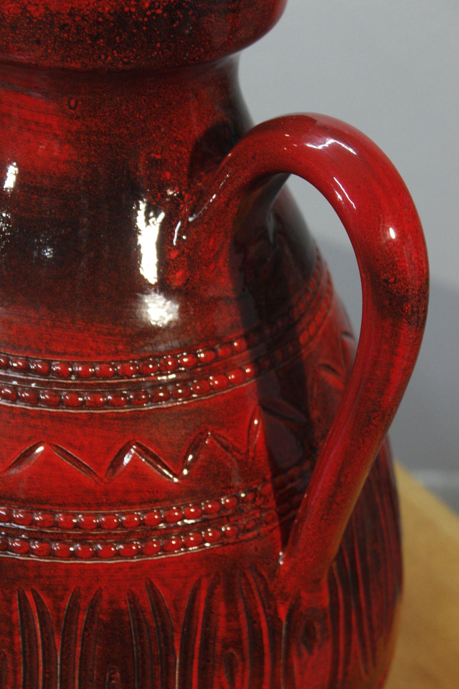 20th Century Tall mid-century West Germany ceramic deep red vase with handle For Sale