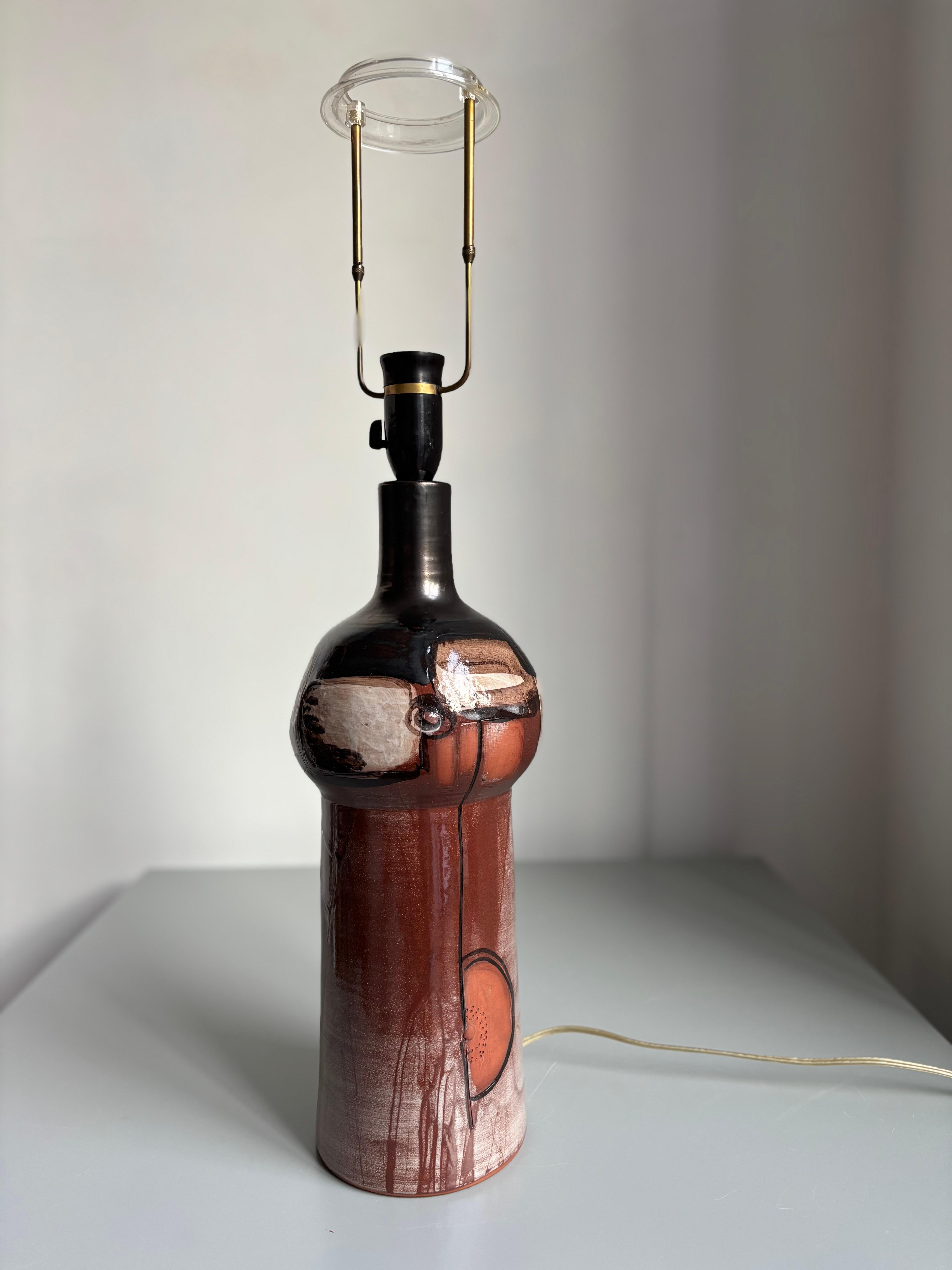 Danish Tall Midcentury Abstract Decor Ceramic Lamp, 1960s For Sale