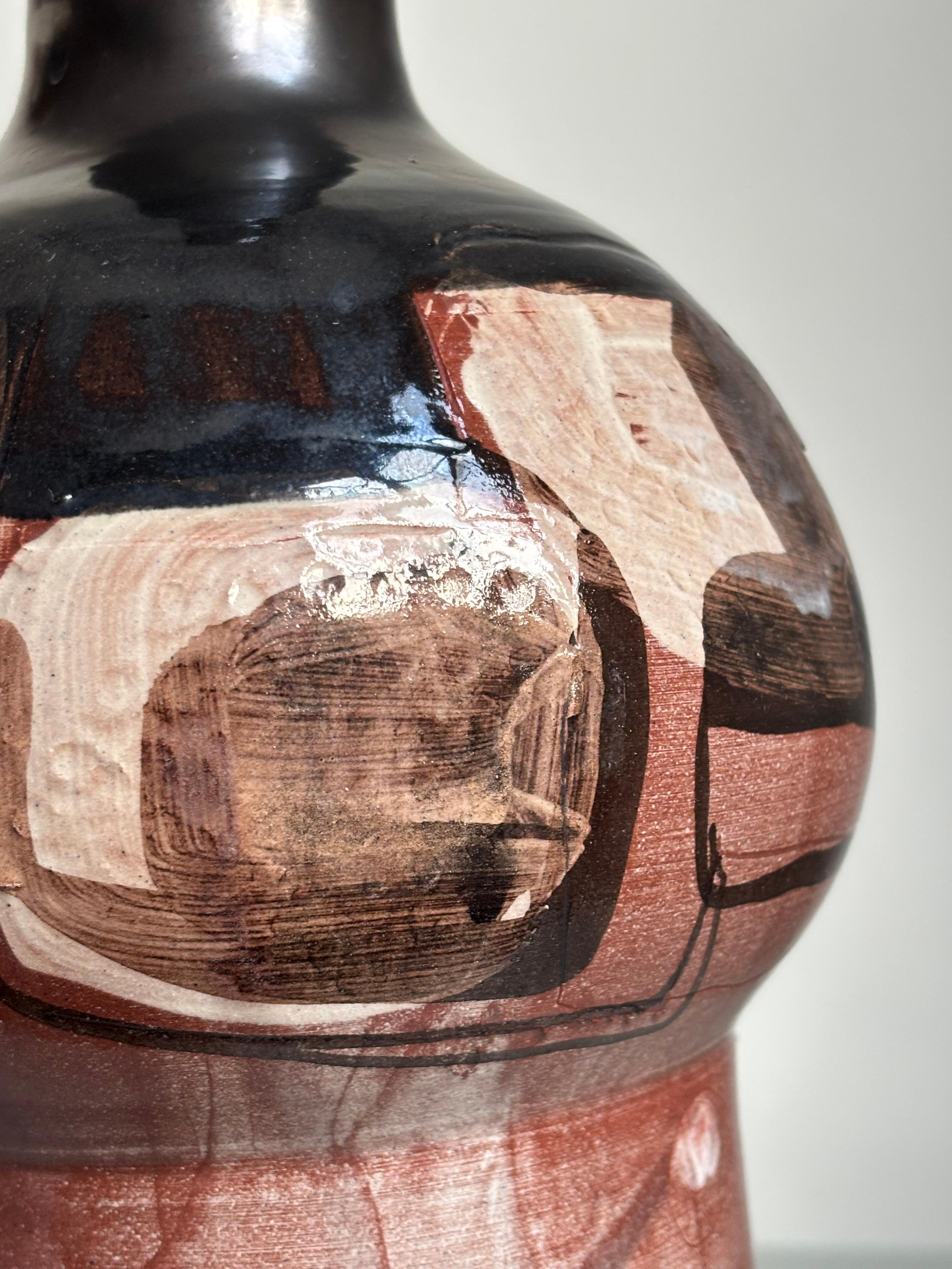 Tall Midcentury Abstract Decor Ceramic Lamp, 1960s In Good Condition For Sale In Copenhagen, DK