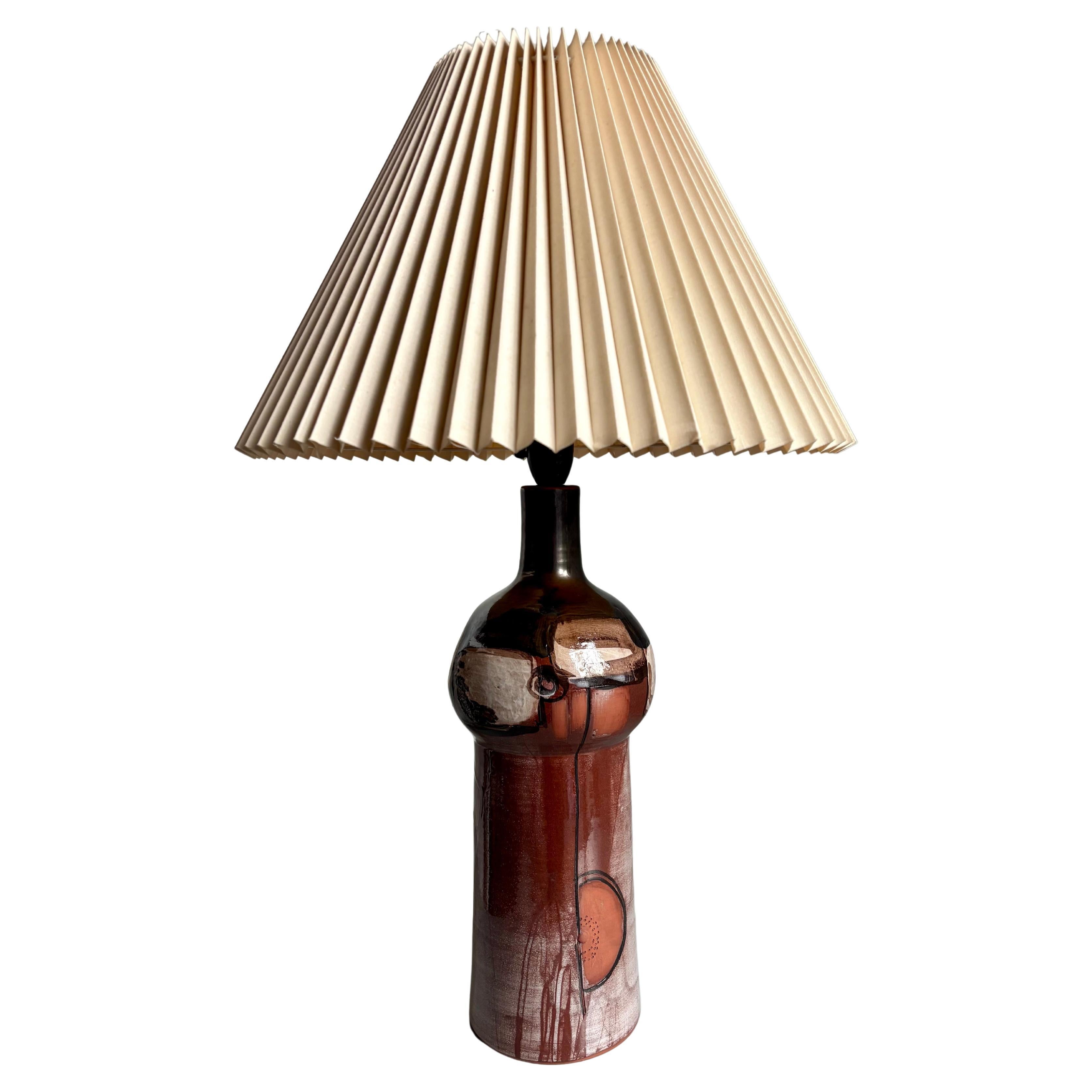 Tall Midcentury Abstract Decor Ceramic Lamp, 1960s For Sale