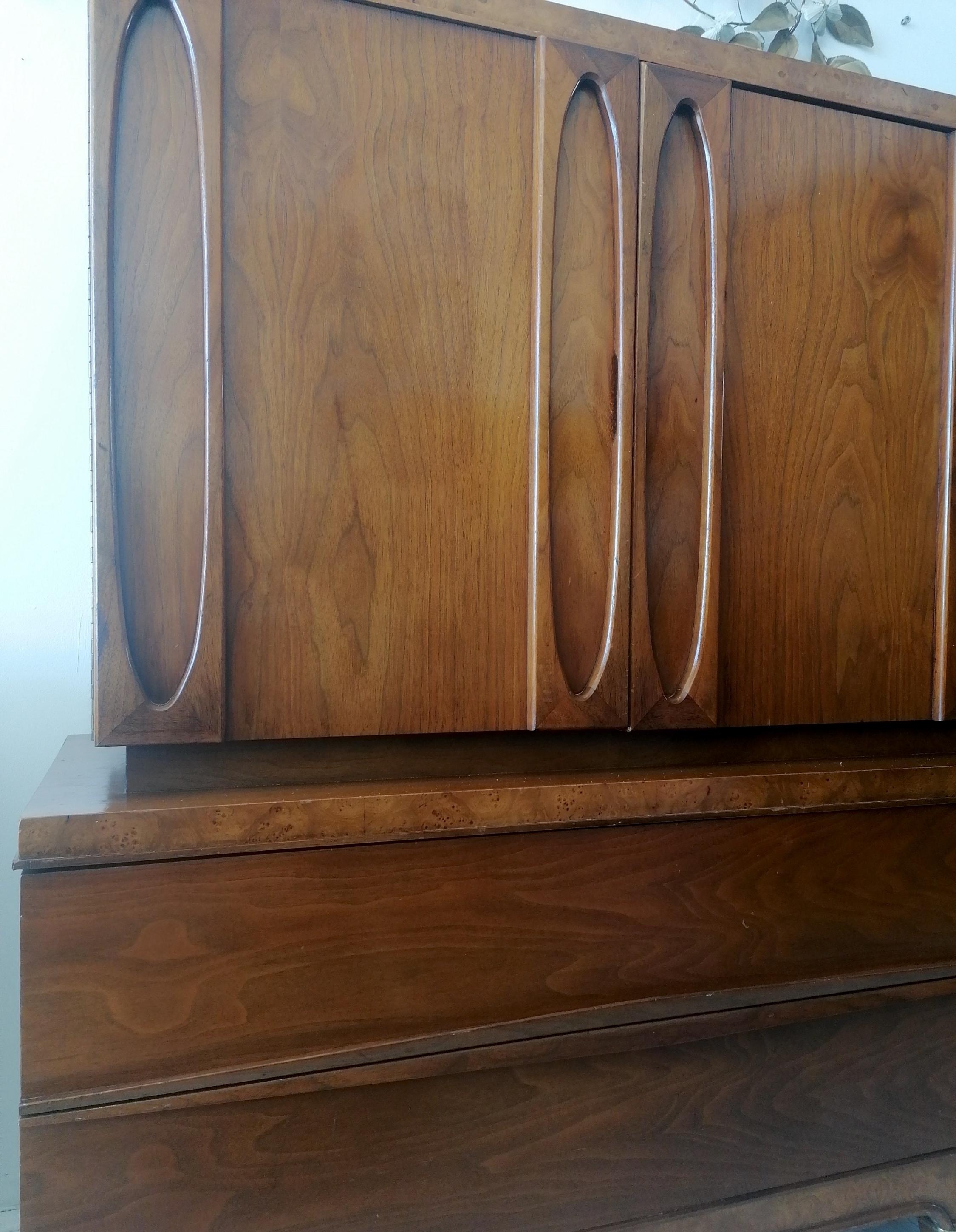 Tall midcentury American walnut & burl cabinet by American of Martinsville 1960s For Sale 5