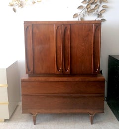 Tall midcentury American walnut & burl cabinet by American of Martinsville 1960s