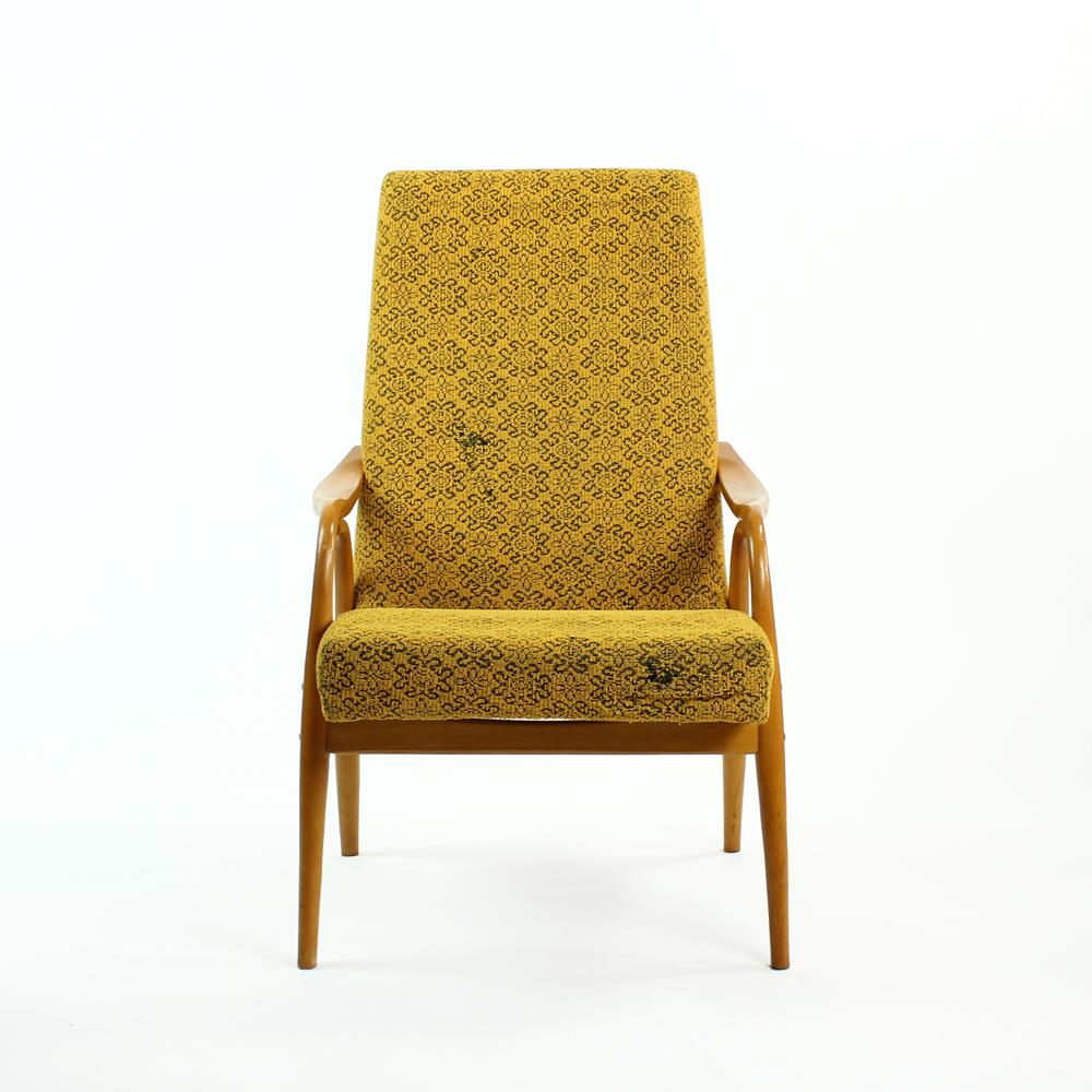 Mid-Century Modern Tall Midcentury Armchairs by TON in Original Yellow Fabric, Czechoslovakia 1960s For Sale