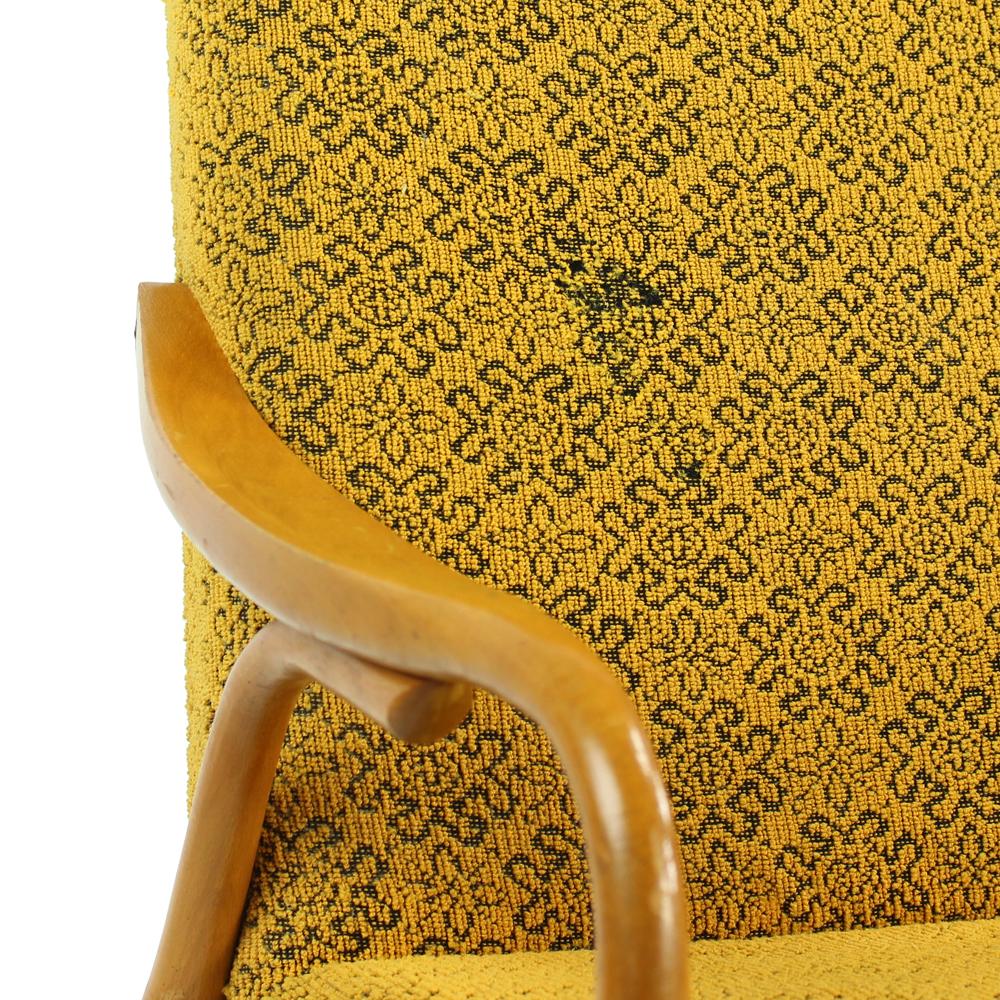 Tall Midcentury Armchairs by TON in Original Yellow Fabric, Czechoslovakia 1960s In Good Condition For Sale In Zohor, SK