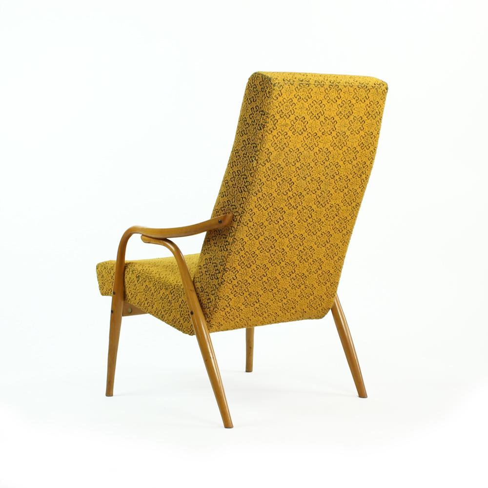 Tall Midcentury Armchairs by TON in Original Yellow Fabric, Czechoslovakia 1960s For Sale 2