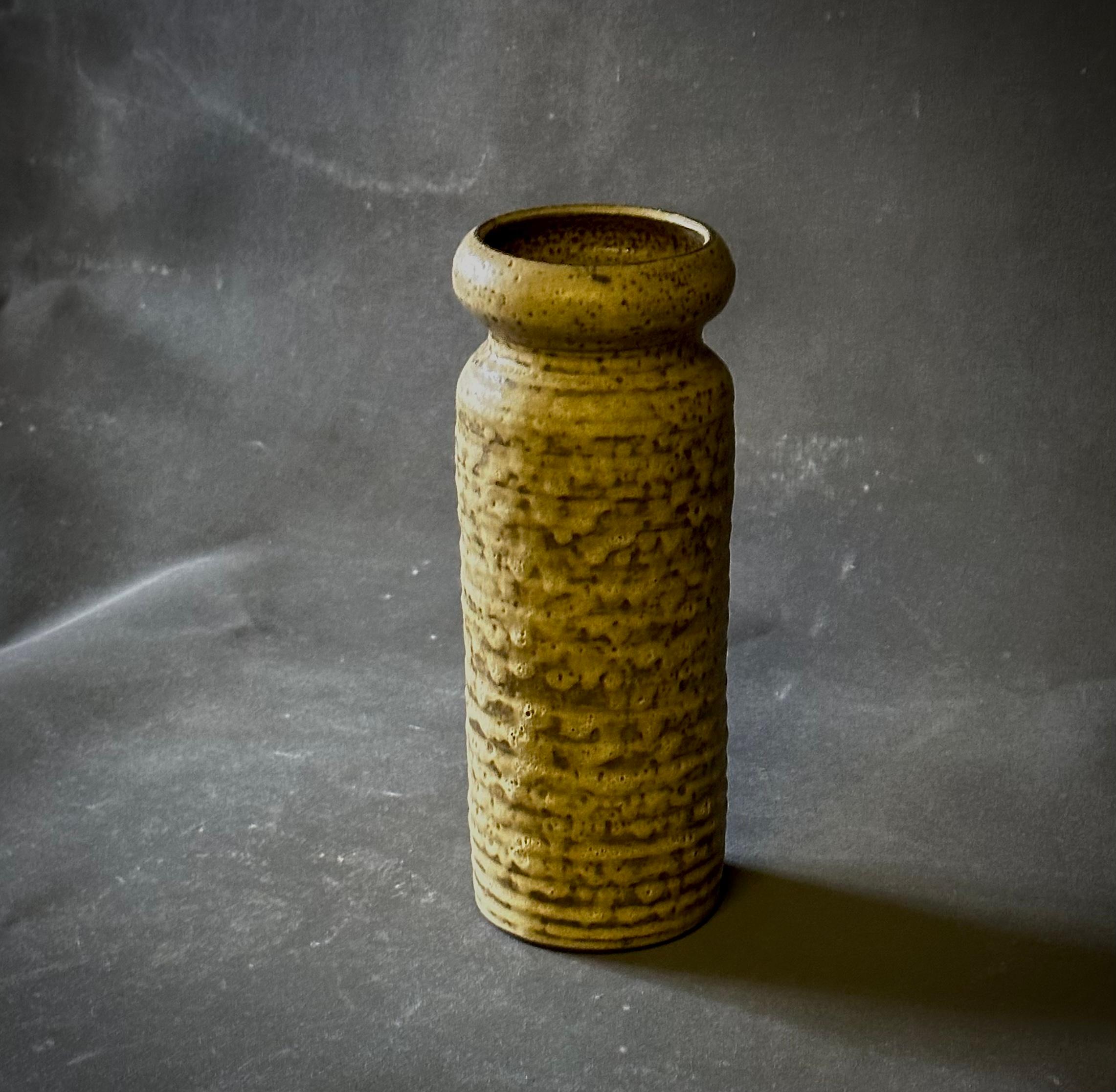 Tall Mid-Century Belgian Ceramic Vase with Yellow Glaze In Good Condition For Sale In Los Angeles, CA