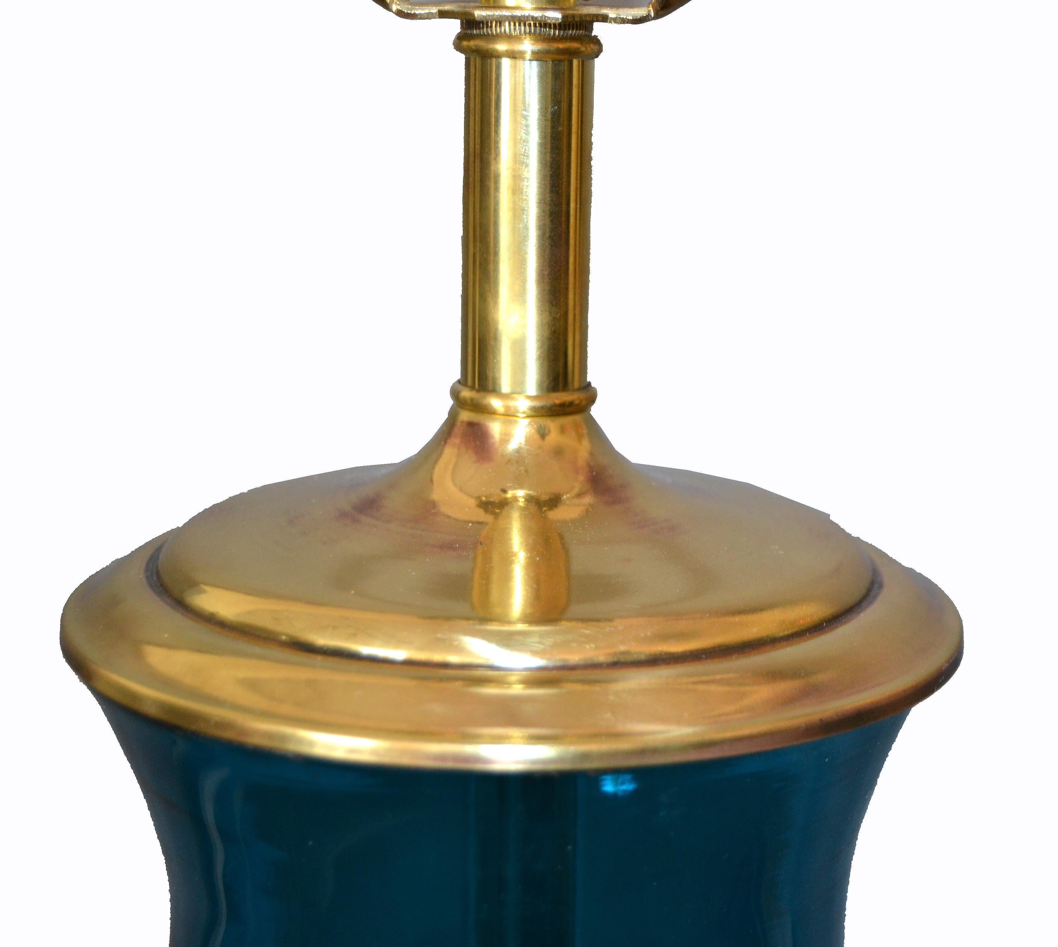 American Original Tall Mid-century Modern Blue Hand Blown Art Glass Table Lamp by Blenko