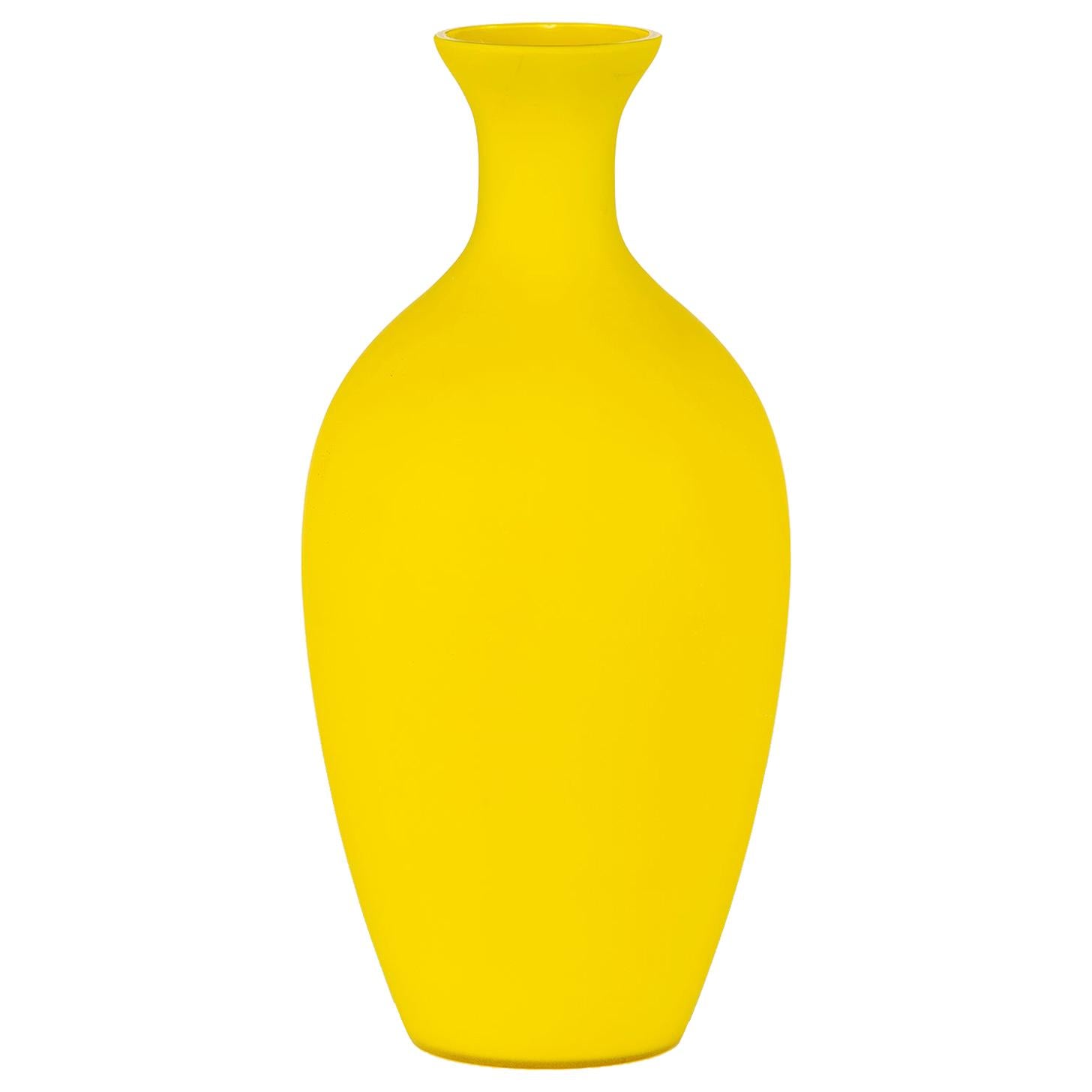 Tall Midcentury Cenedese Daffodil Yellow Murano Glass Vase