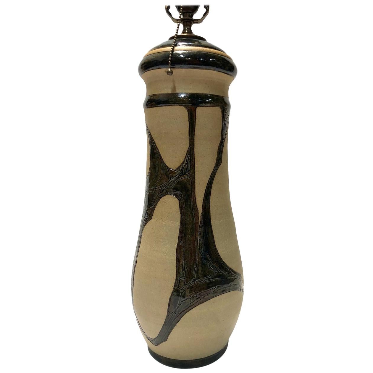 Hohe Keramik-Tischlampe aus der Mitte des Jahrhunderts