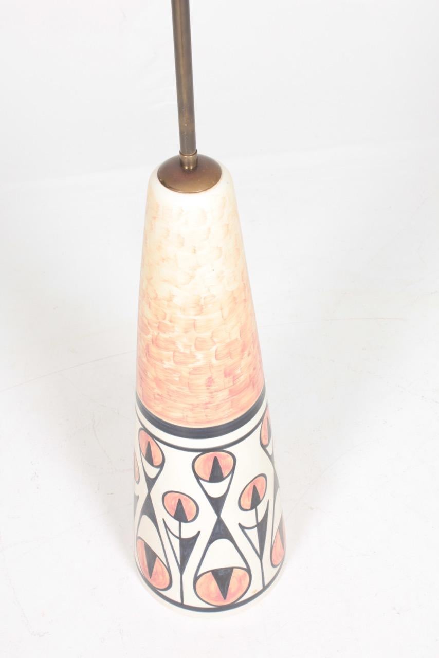 Brass Tall Midcentury Danish Design Ceramic Floor Lamp by Søholm, 1960s