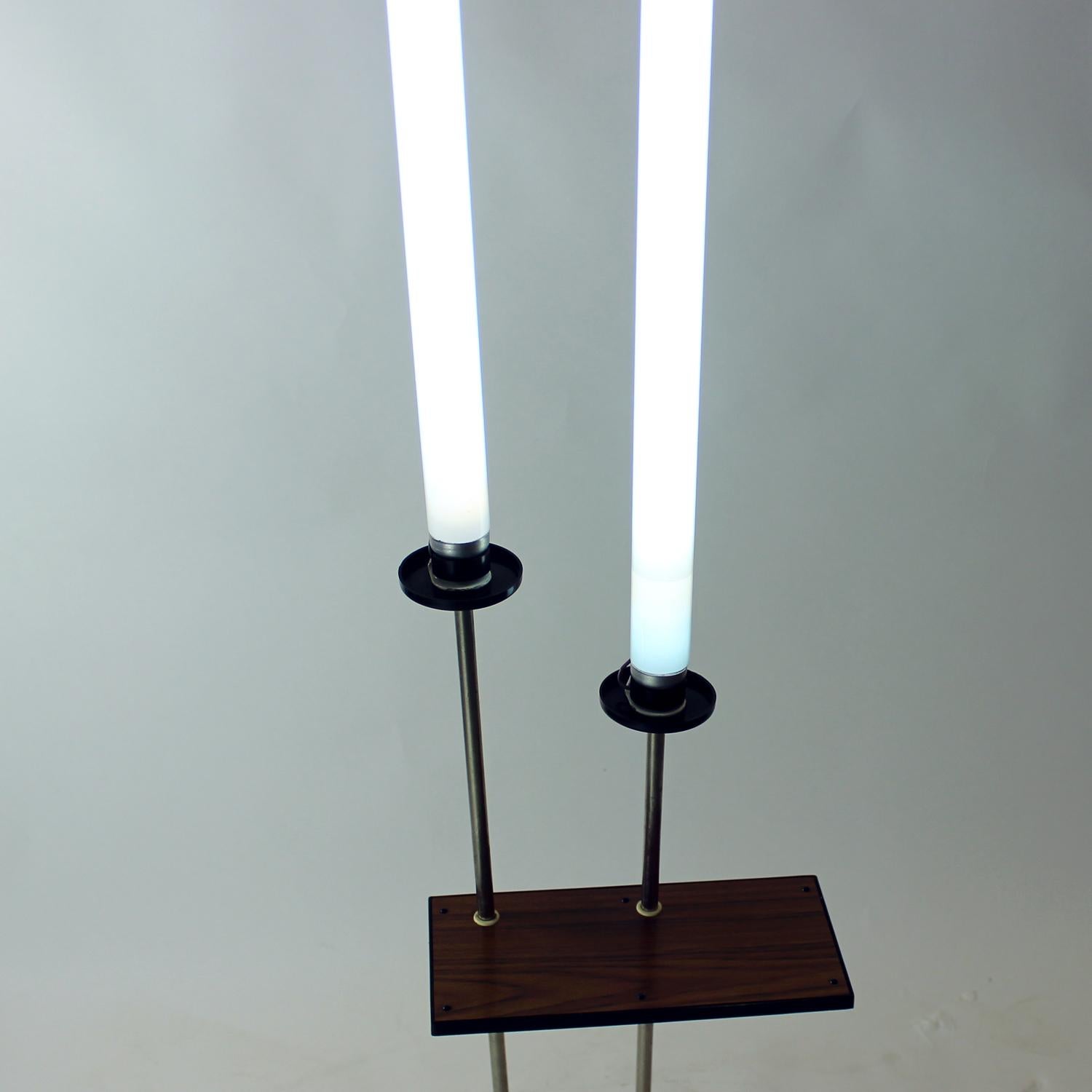 Steel Tall Midcentury Freestanding Light With Neon Lights, Soviet Russian Circa 1960s