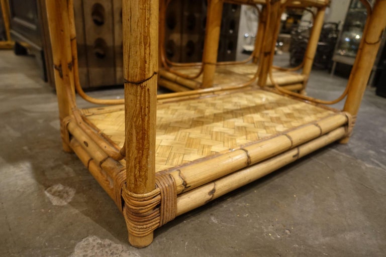 Tall Midcentury Handmade Strong Rattan and Glass Shelves at 1stDibs