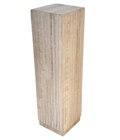 Tall Midcentury Italian Post Modern Fluted Travertine Marble Pedestal Table