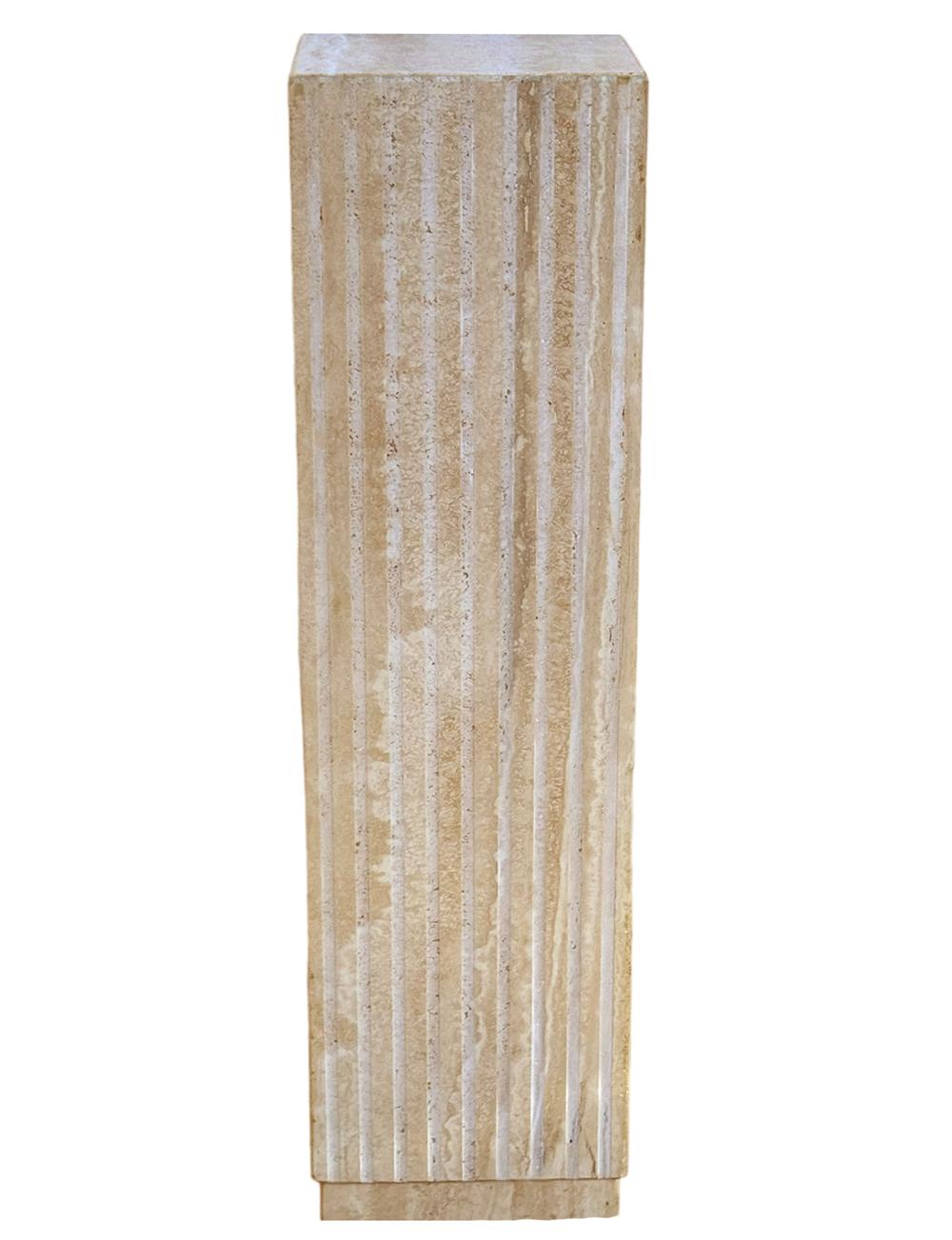 Mid-Century Modern Tall Midcentury Italian Post Modern Fluted Travertine Marble Pedestal Table For Sale