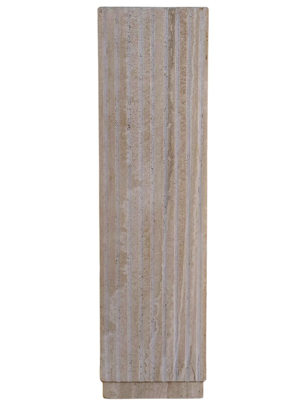 Tall Midcentury Italian Post Modern Fluted Travertine Marble Pedestal Table For Sale 1