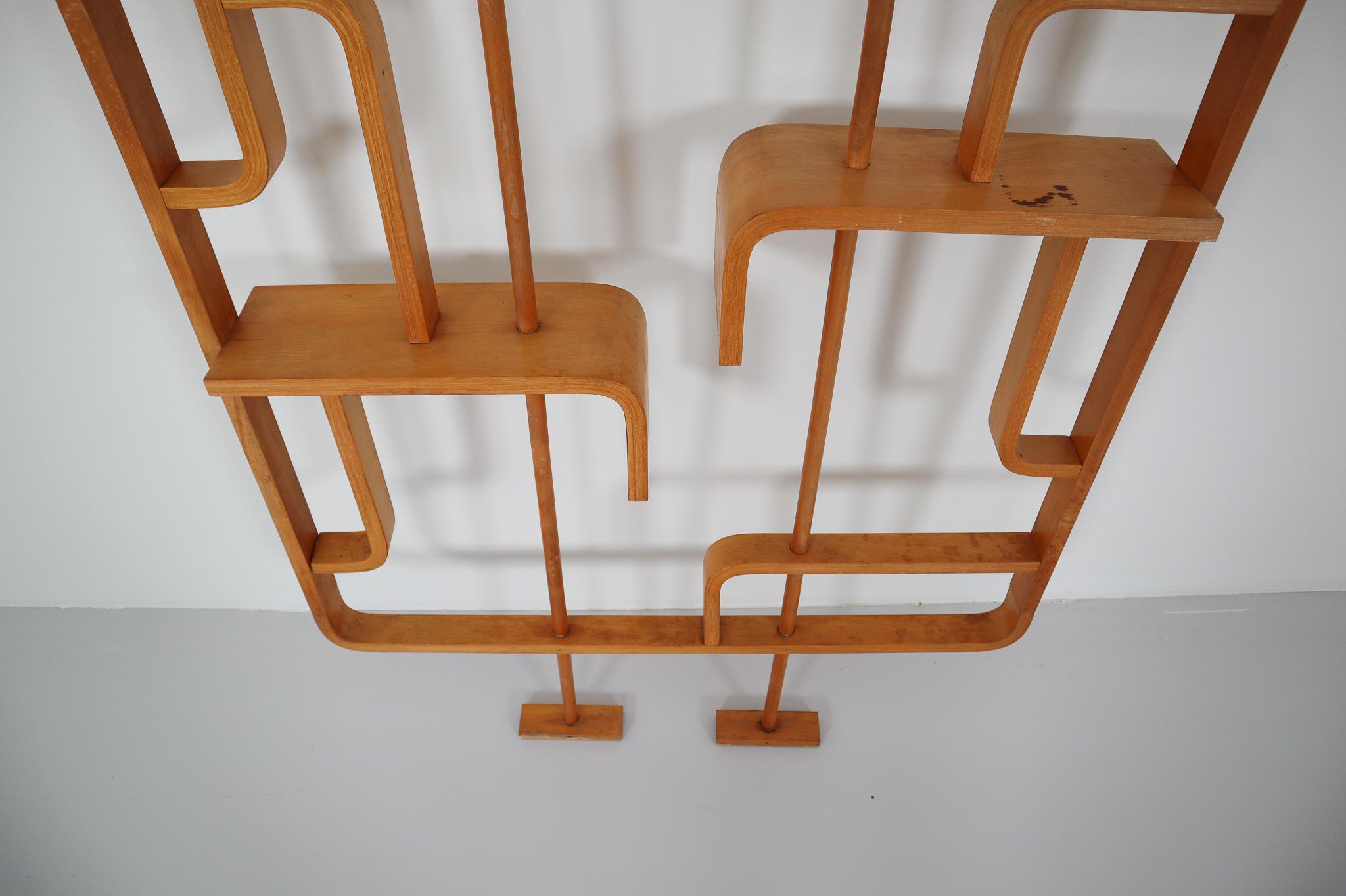 Tall Midcentury Room Divider in Blond Bentwood, circa 1960s 3