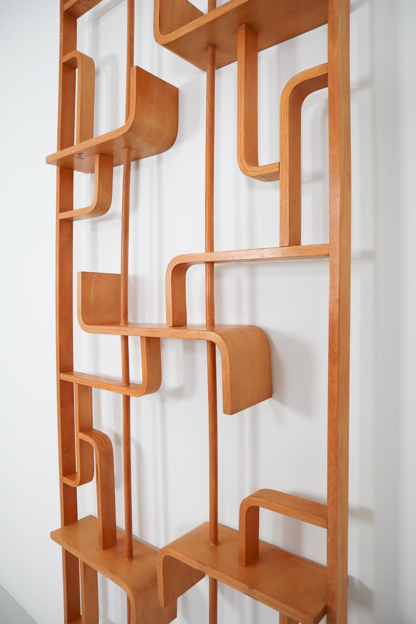 Czech Tall Midcentury Room Divider in Blond Bentwood, circa 1960s