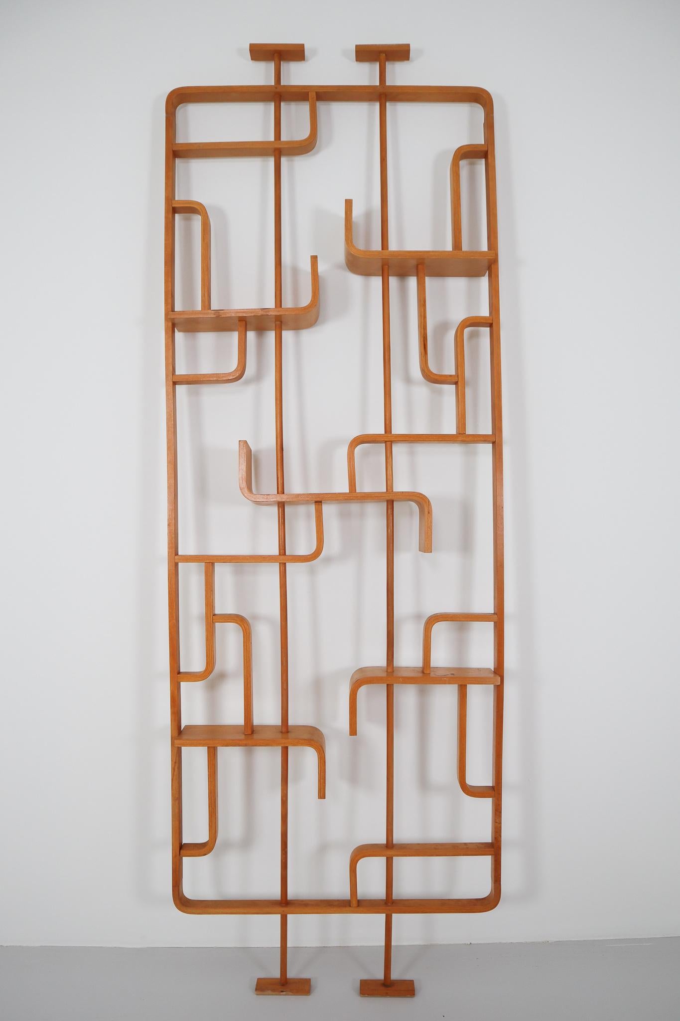 Tall Midcentury Room Divider in Blond Bentwood, circa 1960s 1