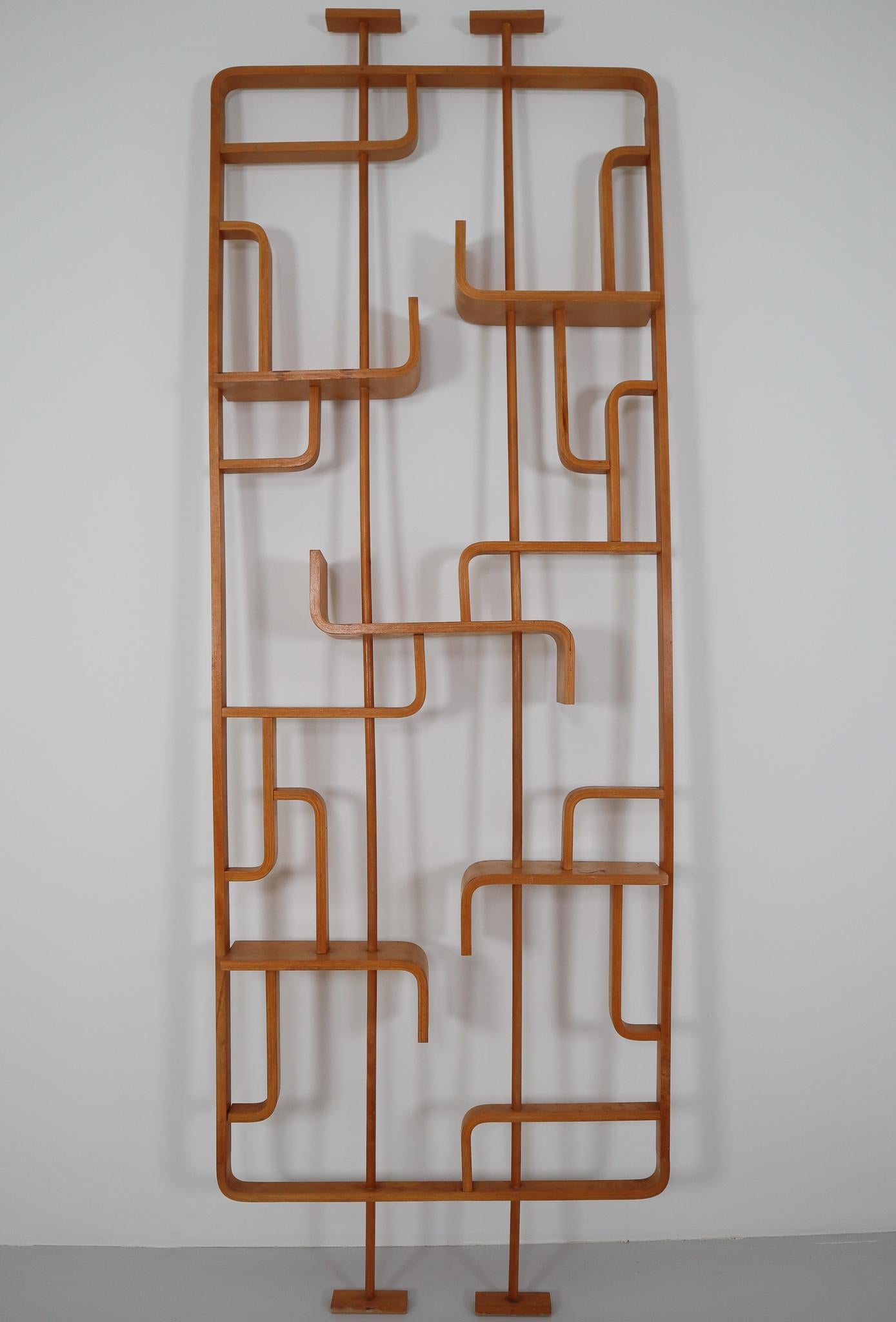 Tall Midcentury Room Divider in Blond Bentwood, circa 1960s 2