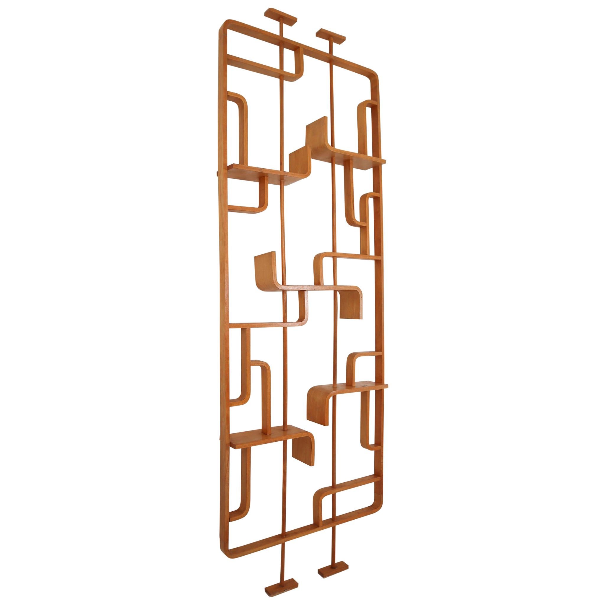 Tall Midcentury Room Divider in Blond Bentwood, circa 1960s