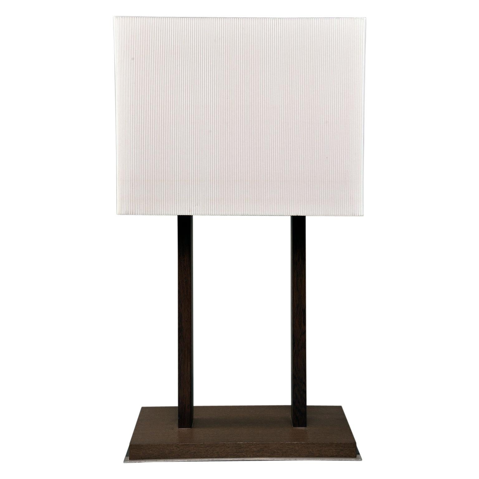 Tall Midcentury Walnut Base Lamp with Tightly Pleated Shade