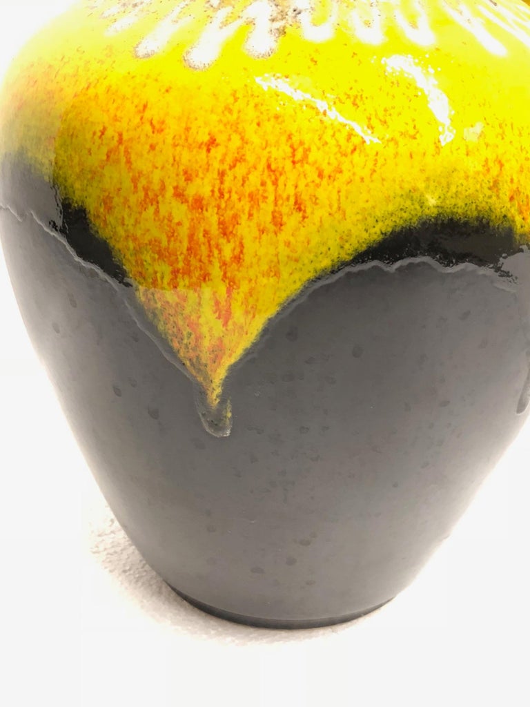 Tall Midcentury West German Pottery Yellow Brown Floor Vase Lava Glaze By Bay