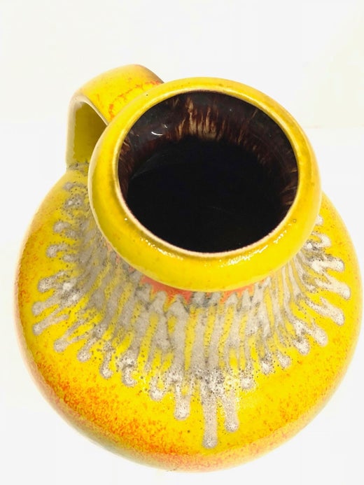 Tall Midcentury West German Pottery Yellow Brown Floor Vase Lava Glaze By Bay