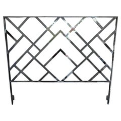 Groß Milo Baughman Hollywood Regency Chinoiserie King Size Kopfteil in Chrom