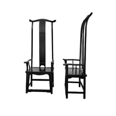 Tall Ming Style Chairs with Black Paint, a Pair