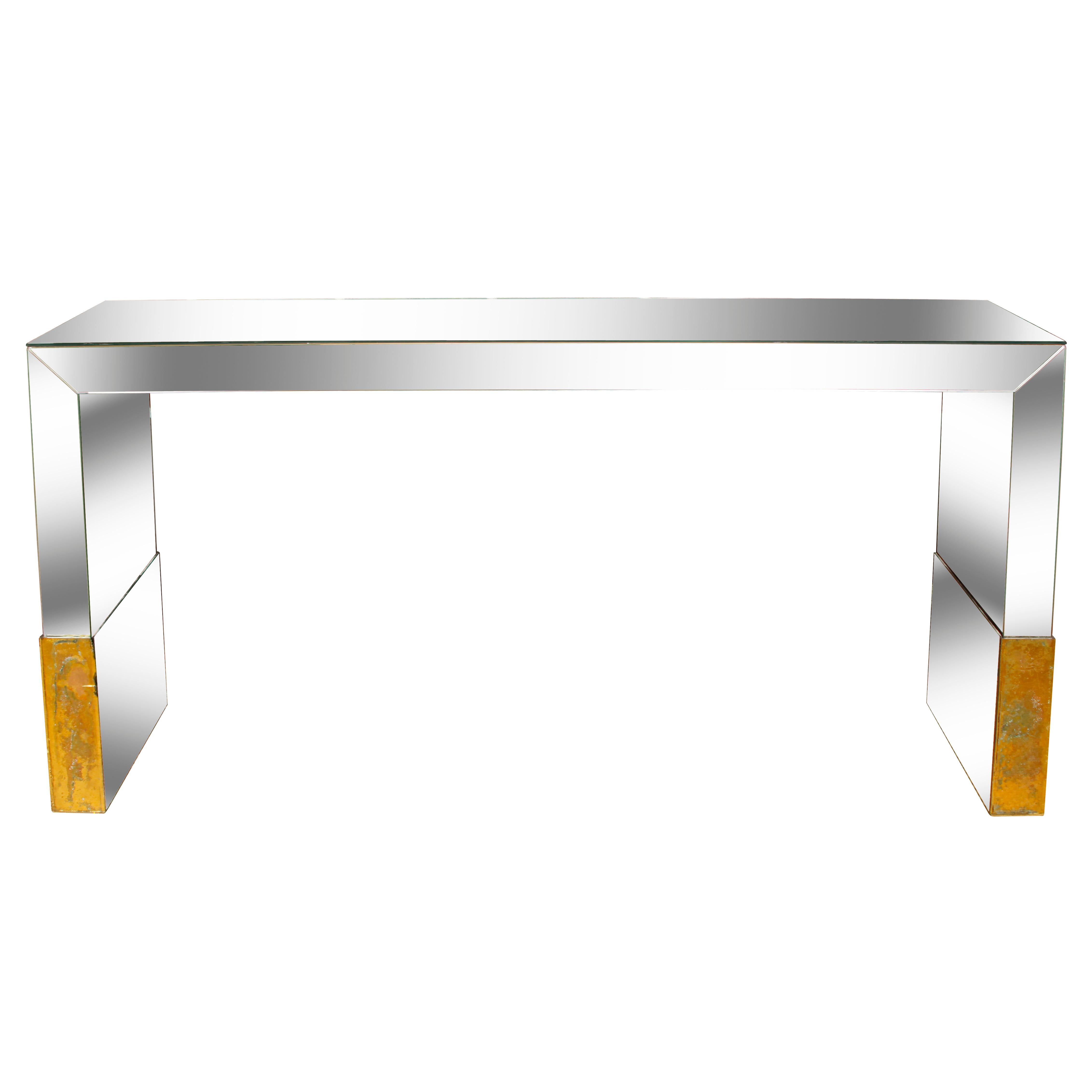 Antique Tall British Colonial Console Table with Mirrored Skirt For