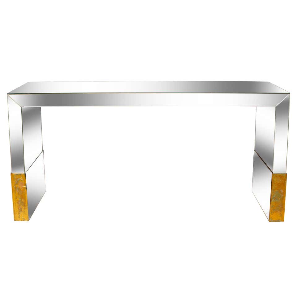 Tall Mirrored Glass Console with Antique Gold Mirror Bases For Sale at ...