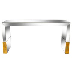 Tall Mirrored Glass Console with Antique Gold Mirror Bases
