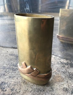 Tall Modern Oval Vase in Solid Bronze, Signed Esa Fedrigolli, Italy, 1970s