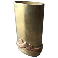 Tall Modern Oval Vase in Solid Bronze, Signed Esa Fedrigolli, Italy, 1970s